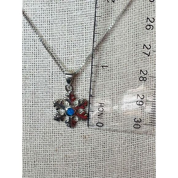 Silver 925 Simulated Fire Opal Snowflake 18" Necklace + Drop Earring Set Jewelry - Picture 7 of 16